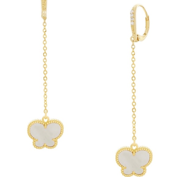 NIB Jan-kou Butterfly Collection Mother of Pearl Drop Earrings 14k plated UFT - Picture 2 of 5